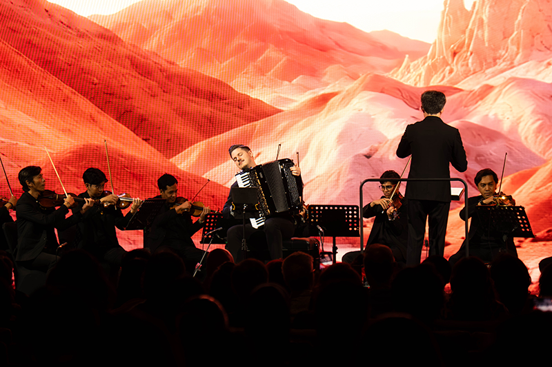 Moldovan accordionist Radu Rățoi performs with Indonesia’s Klassikhaus Chamber Orchestra at ARC Sudirman in July 2026